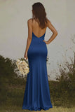 Dusty Sage Sheath Halter Backless Long Satin Bridesmaid Dress